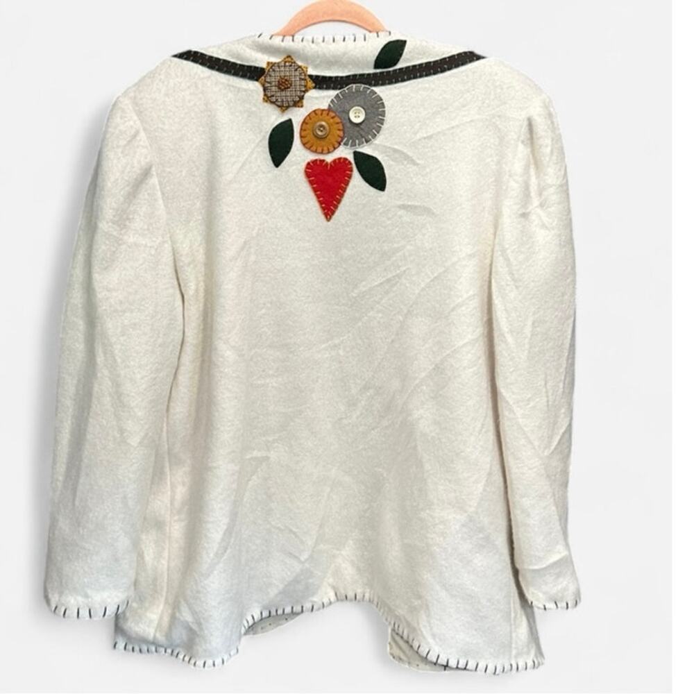 Handmade Fleece Folk Art Jacket Embroidered Patchwork Oversized Boho Cottagecore - Picture 4 of 10